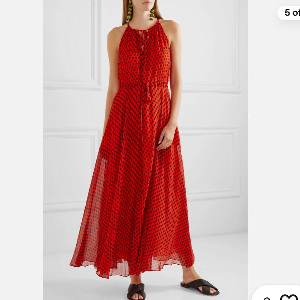 Diane von Furstenberg Polka Dot Crinkled Silk-Chiffon Maxi Dress